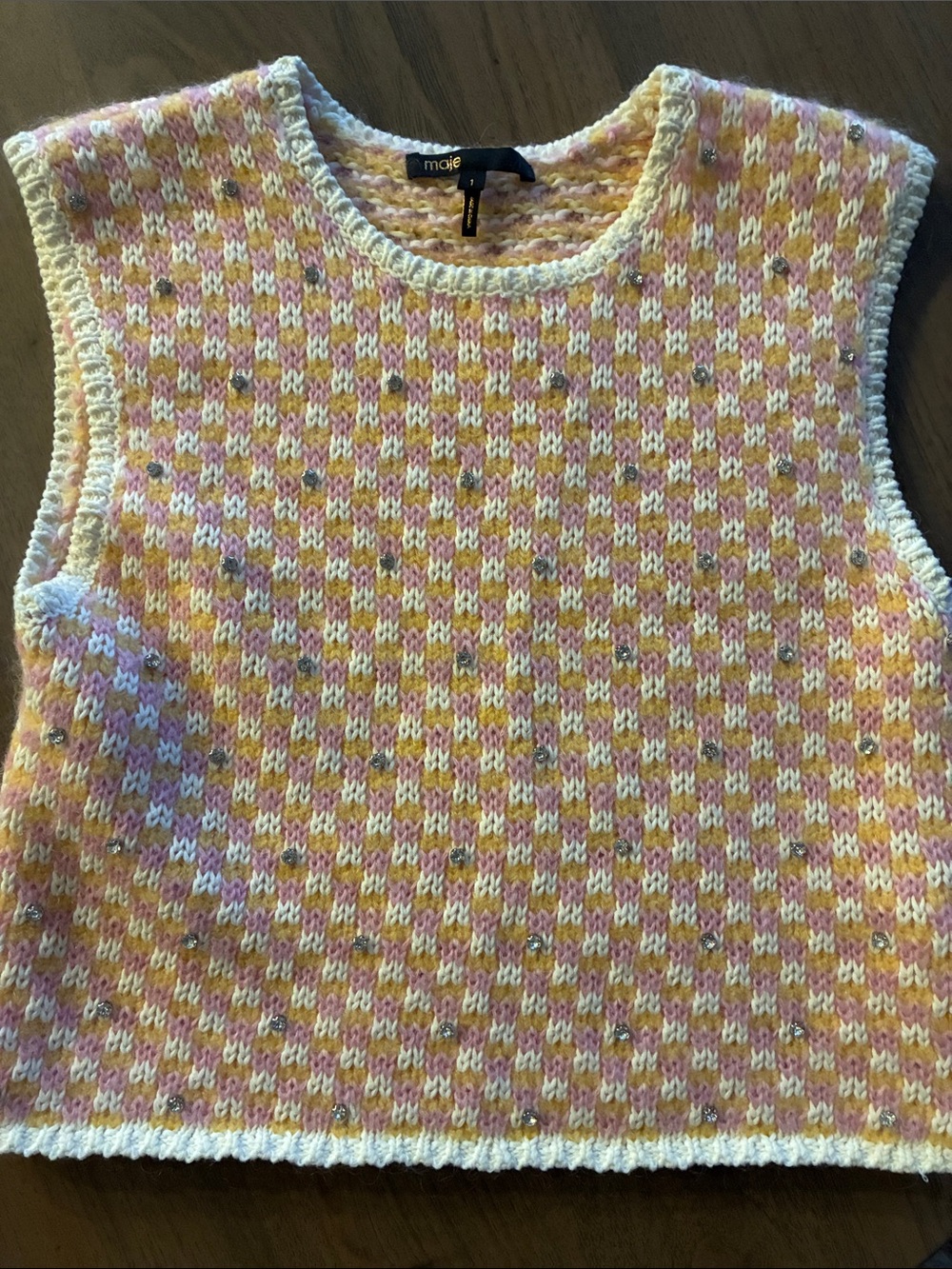 Maje Pastel Pink, peach & White Knit Vest with Sparkle